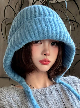 秋冬季蓝色巴拉克法针织毛线帽子