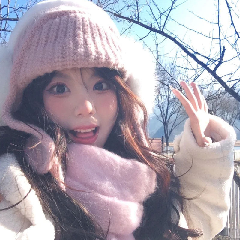 秋冬季针织毛线渔夫帽女加厚马海毛粉色围巾保暖显脸小护耳雷锋帽,服饰配件/皮带/帽子/围巾,帽子,淘宝优惠券,粉丝福利购,淘宝优惠卷