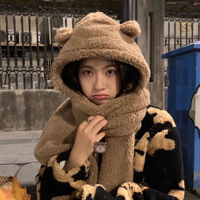 小熊帽子毛绒围巾手套三件套保暖