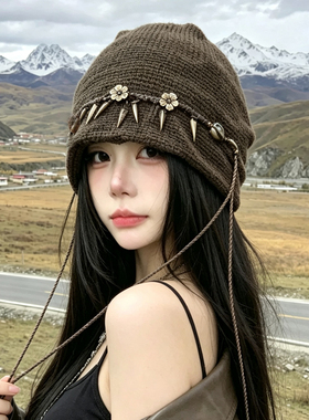秋冬废土风针织堆堆帽女流苏装饰
