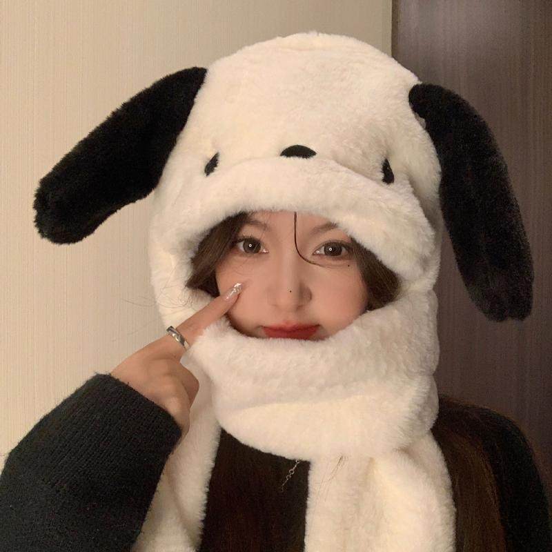 耳朵会动毛绒帽围巾手套一体女冬季保暖厚三件套防寒可爱小狗帽子,服饰配件/皮带/帽子/围巾,三件套,淘宝优惠券,粉丝福利购,淘宝优惠卷