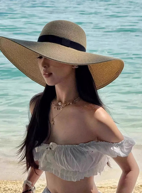 2026新款草帽女夏季防晒遮阳大檐帽海边度假风可折叠沙滩草编帽子