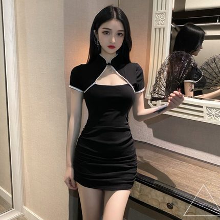 2025夏季夜场制服性感女装镂空年轻款少女旗袍短款改良包臀连衣裙