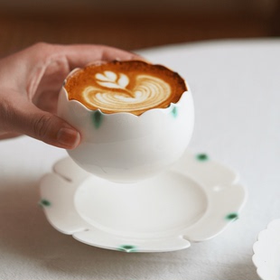 云汀绿染花边翻边碟丸子蛋蛋杯咖啡拉花杯