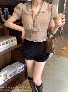 Starry女团裤2.0/黑色丝绒高腰短裤 显瘦纯色百搭打底裤 四季可穿