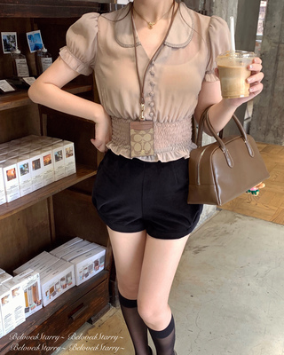 Starry高腰百搭显瘦丝绒短裤