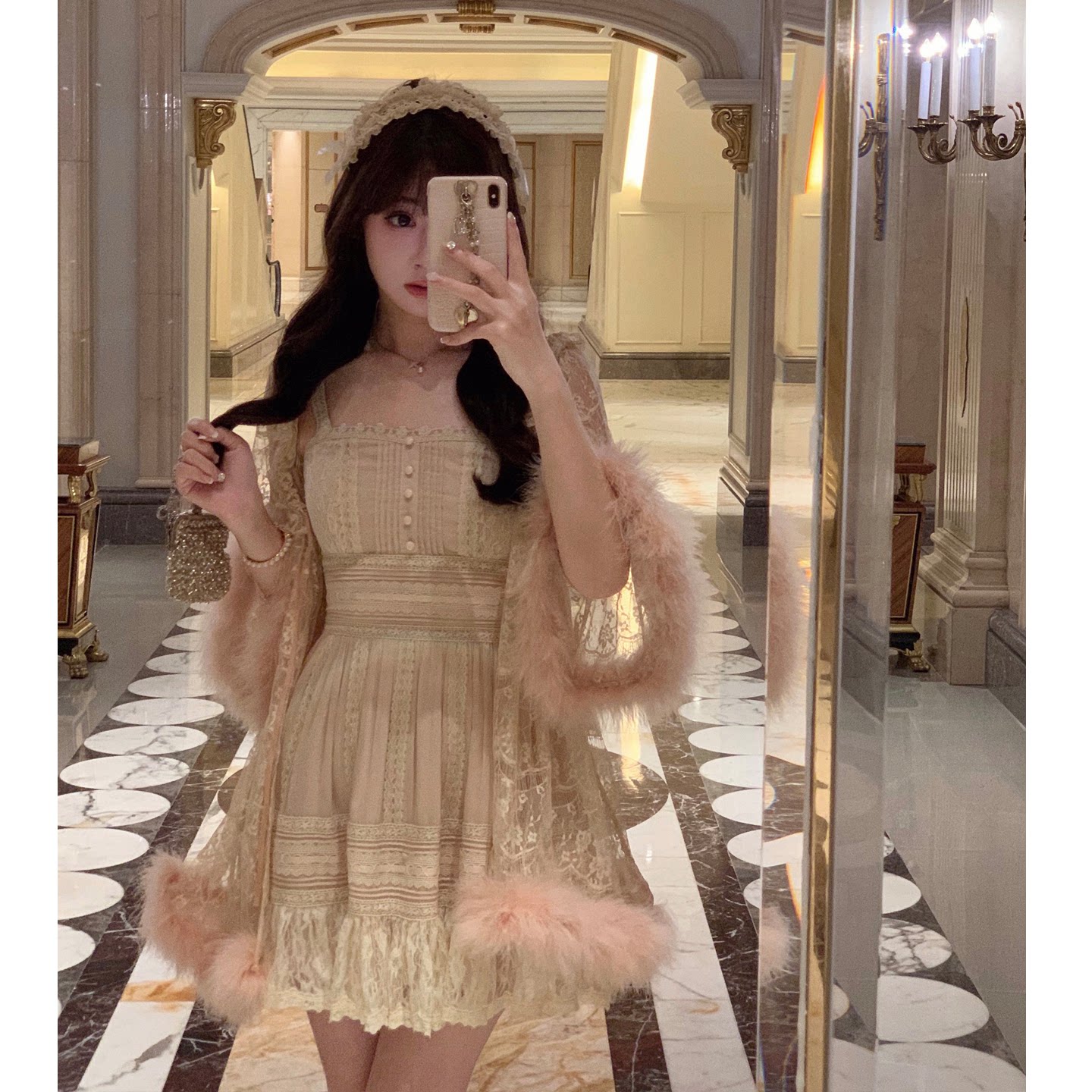 Starry爱德华古董裙/重工蕾丝花边棉质吊带裙 日系甜美收腰连衣裙