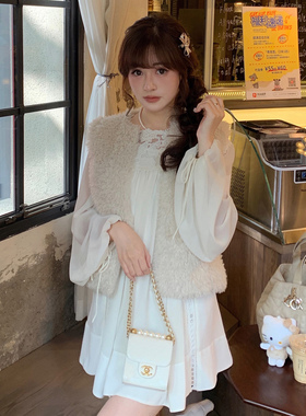 Starry小岛阳菜/重工蕾丝刺绣雪纺连衣裙 古早日系甜美仙女娃娃裙