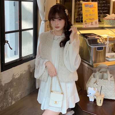 日系甜美雪纺重工蕾丝刺绣娃娃裙