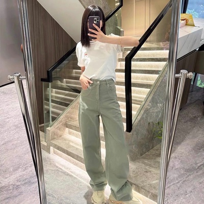牛仔裤 时尚新款高腰一粒扣四季款水洗牛仔直筒百搭 拖地长裤0.64
