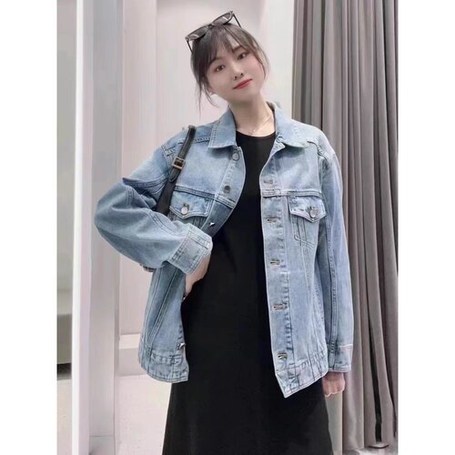 牛仔外套 春秋款翻领单排扣宽松百搭男女同款纯棉水洗 夹克服0.99