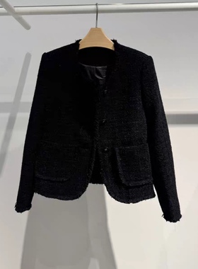 小香风外套亮丝毛边单排扣粗编织设计小香风气质名媛春秋外套0.84