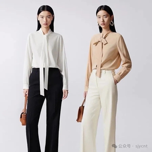 上衣女0.33 简约优雅气质百搭OL风长袖 衬衫 飘带领单排扣时尚