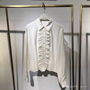 翻领木耳花边装 衬衫 时尚 新款 上衣0.15 饰精美纽扣开襟优雅气质款