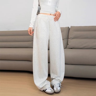 休闲裤 松紧腰加绒后单口袋休闲百搭保暖直筒裤香蕉裤 长裤女0.60