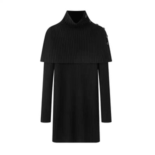 针织连衣裙两件套 纽扣装饰披肩+圆领净版短款修身气质针织裙0.77