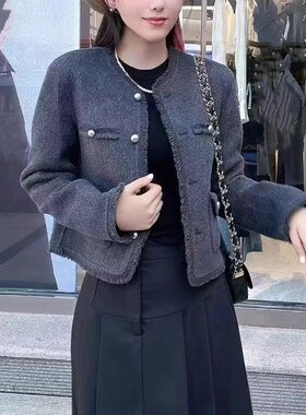 毛边款秋冬百搭小香风双面呢外套