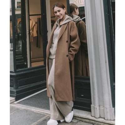 西装领腰带收腰百搭秋冬毛呢大衣