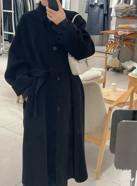 双面呢大衣 翻领单排扣腰带收腰显瘦双口袋气质秋冬长款 大衣1.64