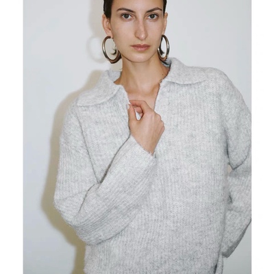 翻领V领慵懒风加厚百搭针织毛衣