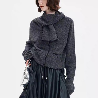 飘带围脖款优雅温柔风秋冬毛衣