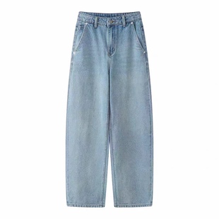 长裤 弯刀裤 0.74 一粒扣纯色多口袋简约休闲百搭香蕉直筒裤 牛仔裤