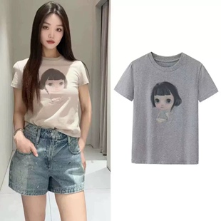 T恤 圆领小女孩卡通印花减龄简约休闲百搭款修身学生短袖上衣0.17
