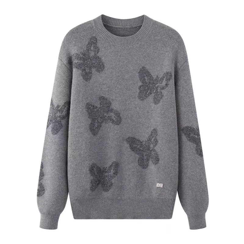 圆领蝴蝶小亮片设计秋冬百搭毛衣
