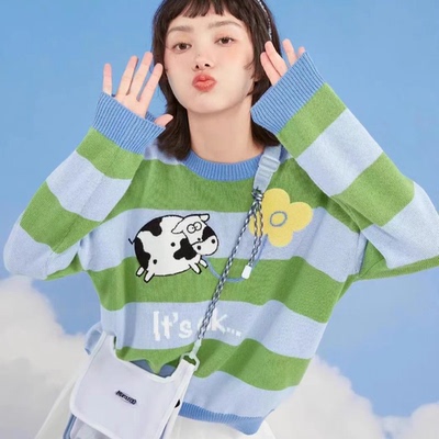 圆领植绒动物印花减龄甜美毛衣