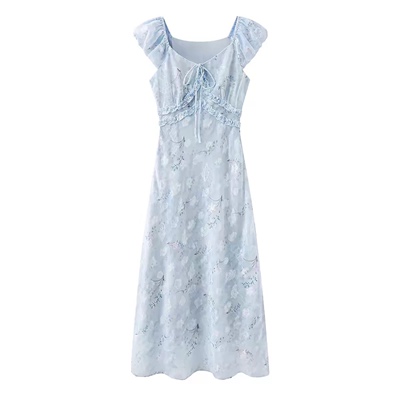 木耳边印花甜美优雅碎花吊带裙