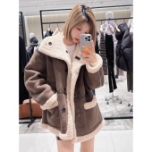 麂皮外套 翻领可立领单排扣皮毛一体正反两穿机车服女 双面衣1.16