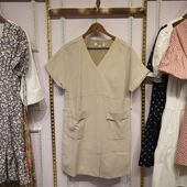 饰百搭 连衣裙 裙子0.55 纯色V领插肩卷边袖 口袋装 高端新品 女时尚