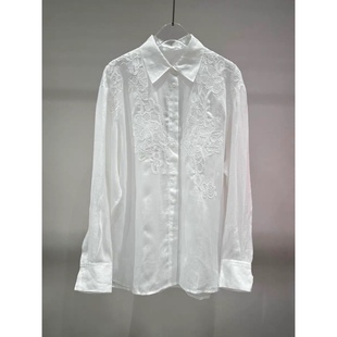 衬衫 0.21 镂空网纱刺绣拼接POLO领单排扣设计轻薄莱赛尔 长袖