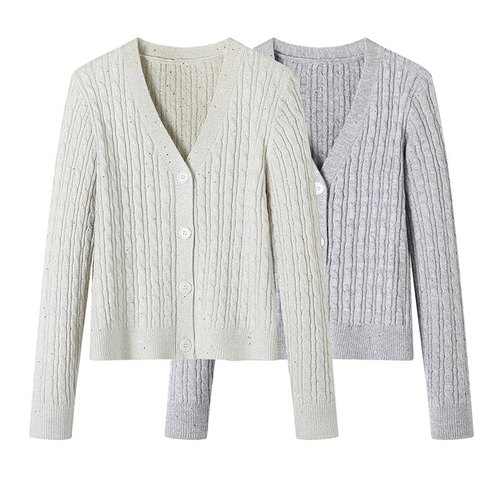 V领亮片亮丝简约百搭秋冬款毛衣