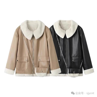 水貂绒皮衣 时尚新款机车风PU毛绒内里保暖拉链开襟百搭 外套1.17