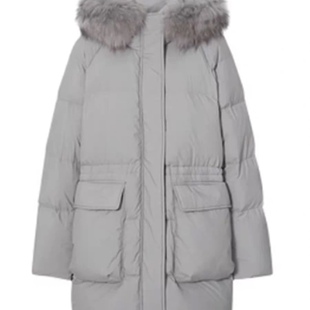 鹅绒羽绒服 真毛领连帽不可拆卸冬款中长款休闲百搭保暖 外套0.83