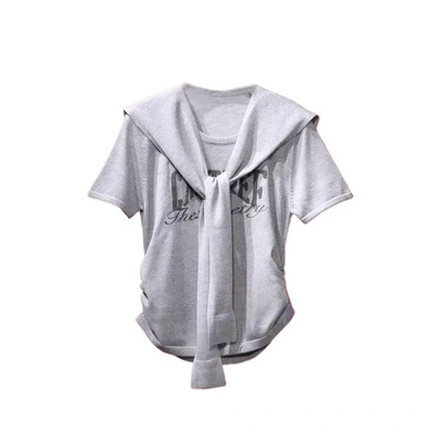 披肩款圆领亮丝细闪休闲短袖T恤