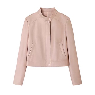 皮衣外套 短外套0.65 圆领拉链门襟哑光PU皮纯色简约气质休闲百搭