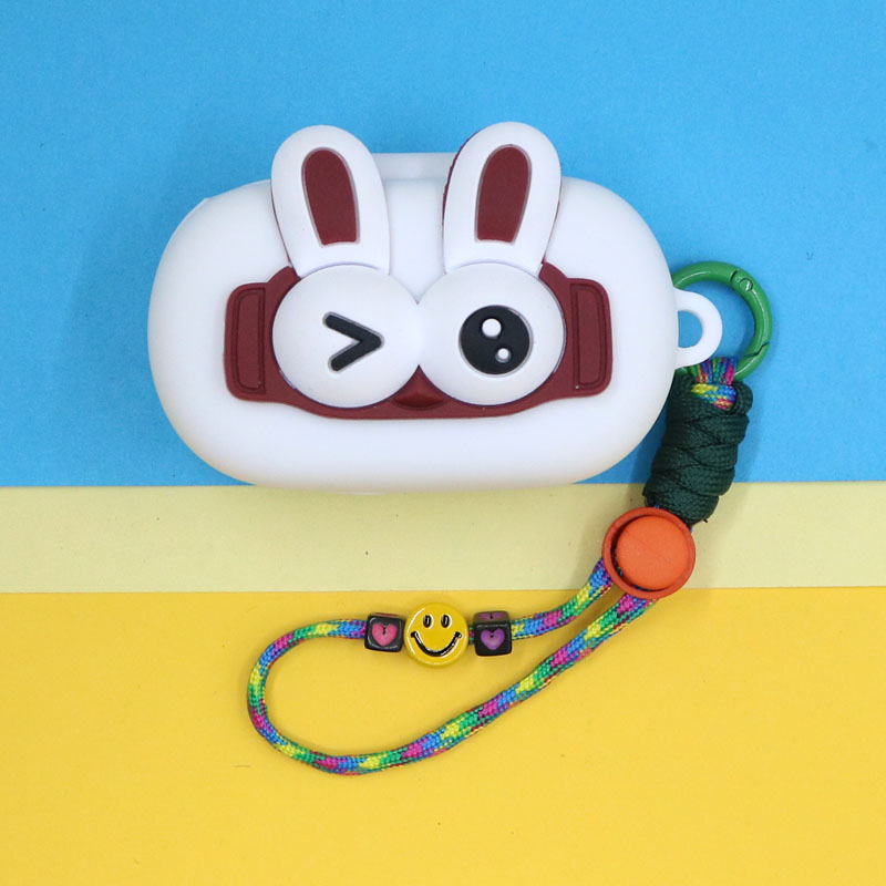 适用Bose大鲨一代消噪蓝牙耳机保护套简约可爱小清新萌卡通立体兔子耳朵开心手绳挂饰充电仓盒子防摔硅胶软壳