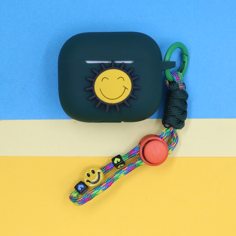 适用苹果Airpods 4/3代蓝牙耳机保护套pro2潮酷简约萌卡通校巴太阳光笑脸开心手绳挂饰充电仓盒防摔硅胶软壳