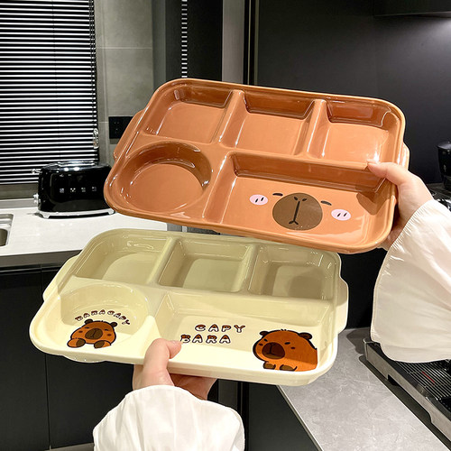 辰煌分格餐盘陶瓷一人食月减脂月子餐具卡通简约可爱早餐盘分格盘