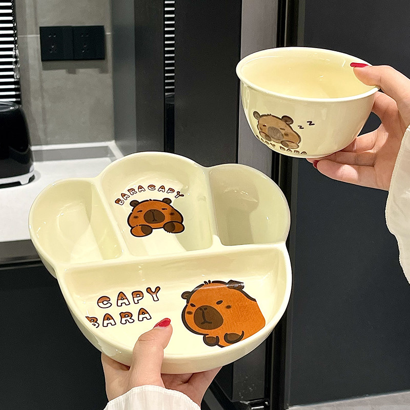 分格陶瓷盘子分格餐盘大人家用儿童高颜值可爱饺子盘可微波卡通