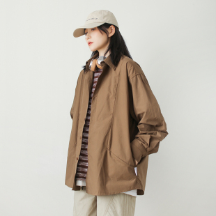 翻领衬衫 男女款 外套 衬衣女纯色长袖 漫渡日系春秋复古宽松休闲工装