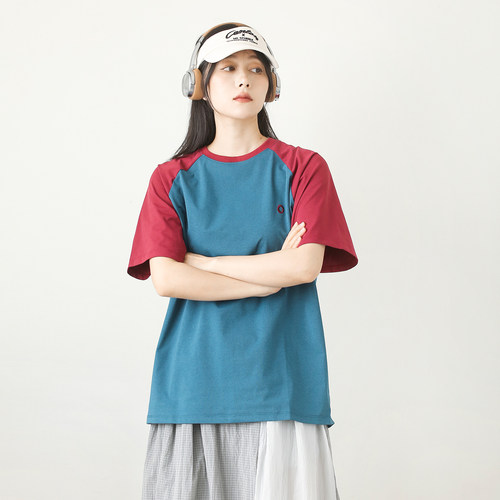 漫渡撞色拼接短袖T恤女宽松半袖