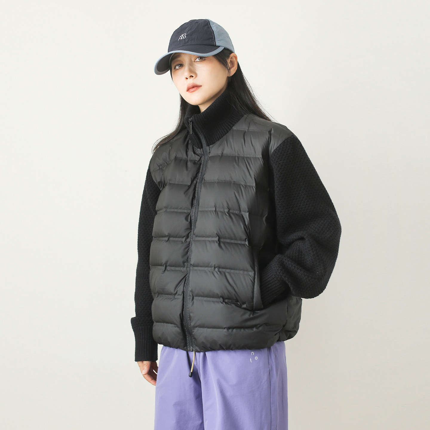 漫渡mandu轻90羽绒服立领显瘦拼接针织袖排骨羽绒内胆保暖外套