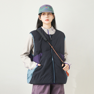 漫渡mandu户外风撞色拼接90绒羽绒马甲女休闲冬季 保暖背心外套女