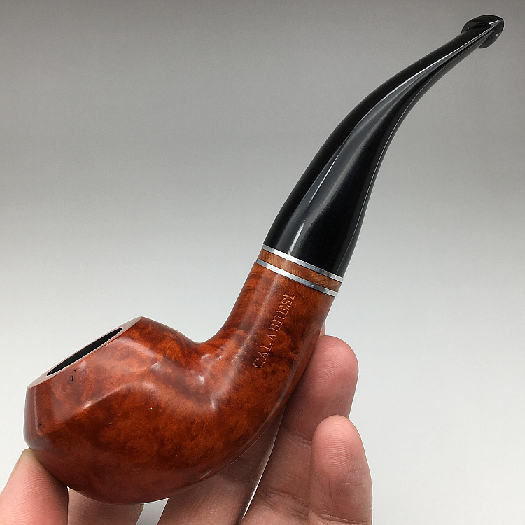 小猪烟斗全新石楠木 意大利Calabresi品牌圆柄斗牛弯斗9mm烟道 14