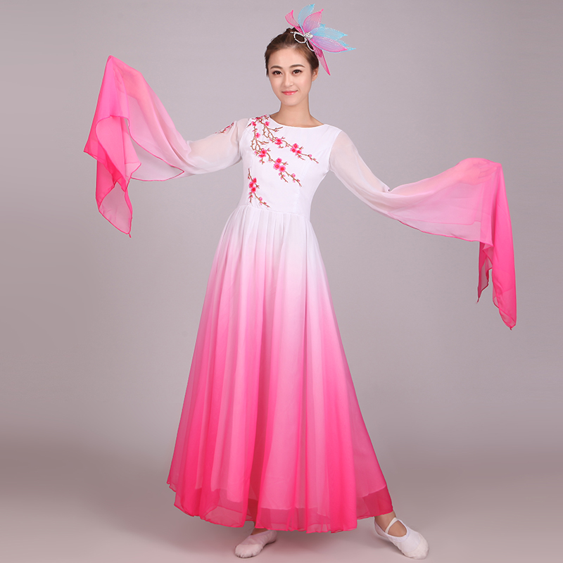 古典舞演出服舞蹈服裝采薇舞現代舞蹈服裝水袖舞伴舞合唱服長裙女