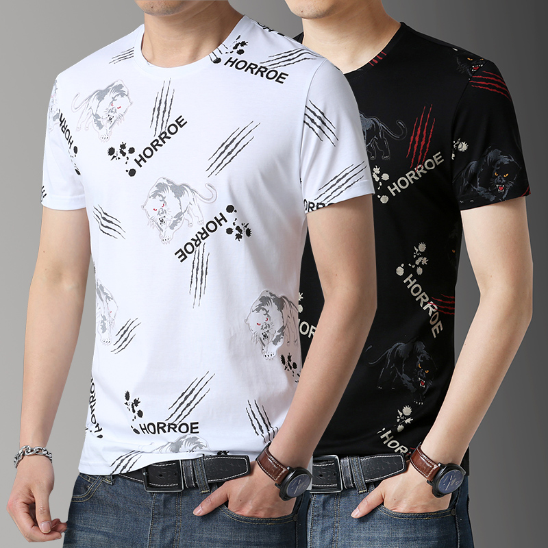 Men's short sleeve T-shirt with mercerized cotton round neck printing in summer