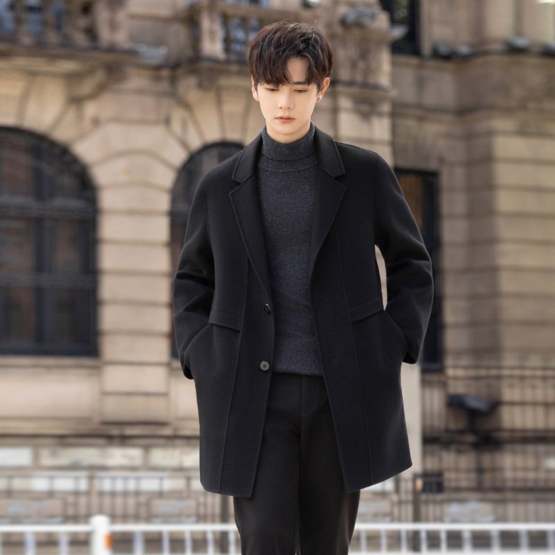 双面绒羊毛中长款毛呢大衣